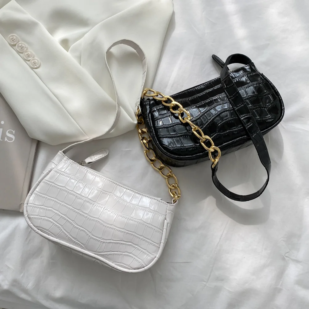 

Casual Women Underarm Bag Small Purse Alligator Pattern Pure Color Chain PU Travel Hand Bag Female Shoulder for Women
