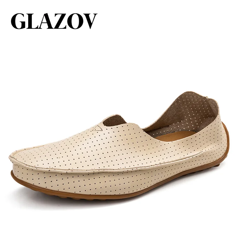 Удобные мужские повседневные туфли кожаные лоферы с дырками светильник Мокасины