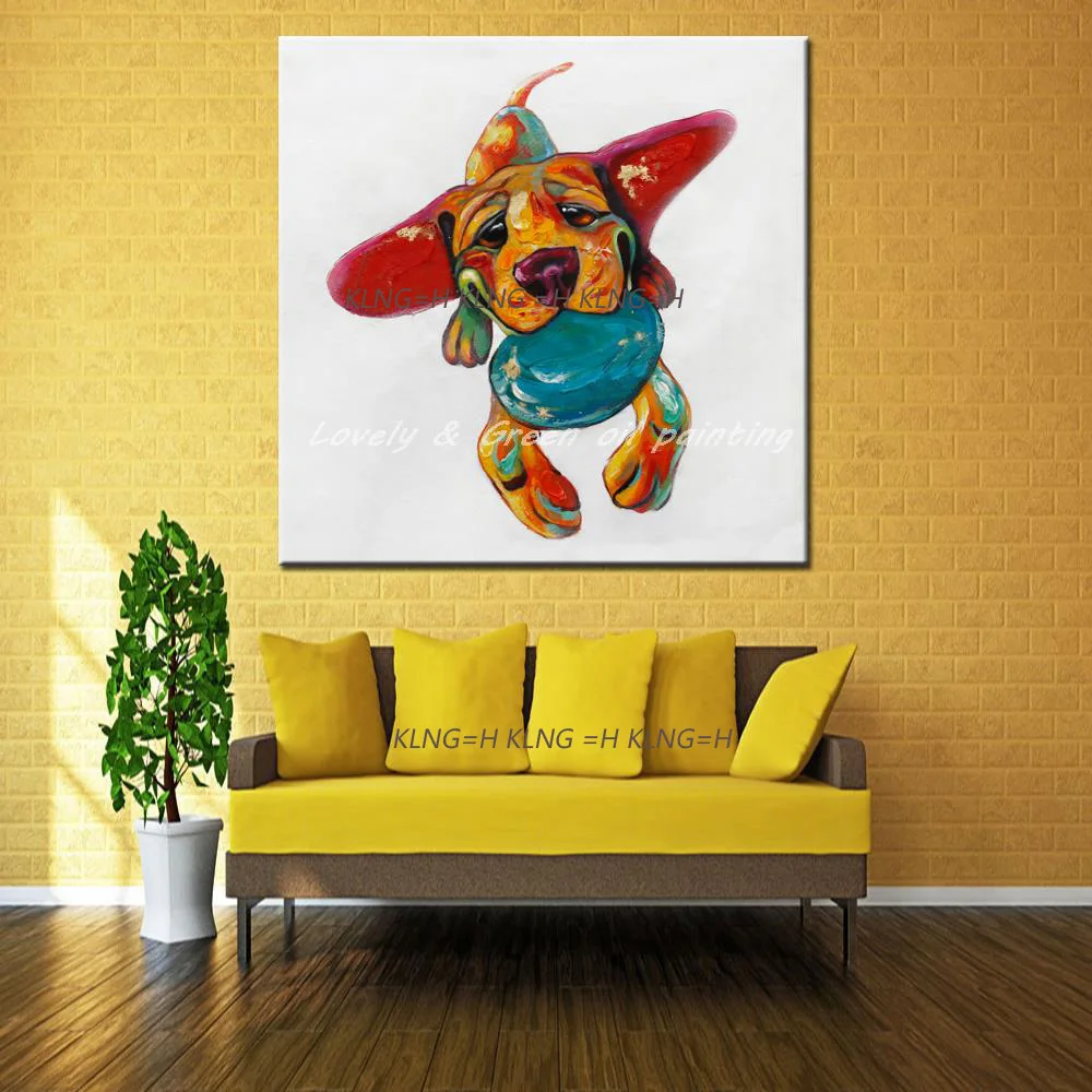 Producto divertido pinturas de animales perro precioso lienzo pintura al óleo decoración pintada a mano arte para sala | Дом и сад