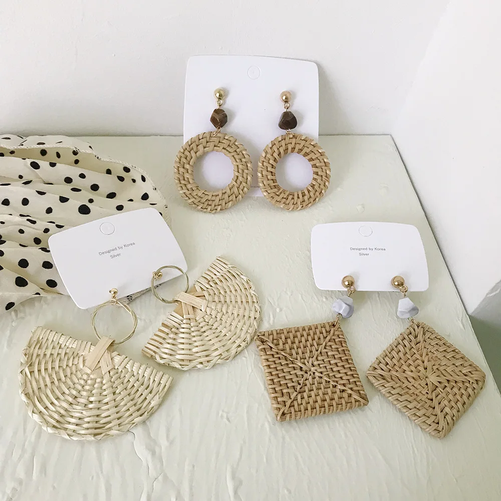Новые корейские бамбуковые деревянные серьги подвески для женщин пляжные