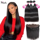 Meetu бразильские волосы прямые человеческие волосы 3 пряди с фронтальной застежкой 13x4 прозрачная швейцарская кружевная Фронтальная застежка пряди