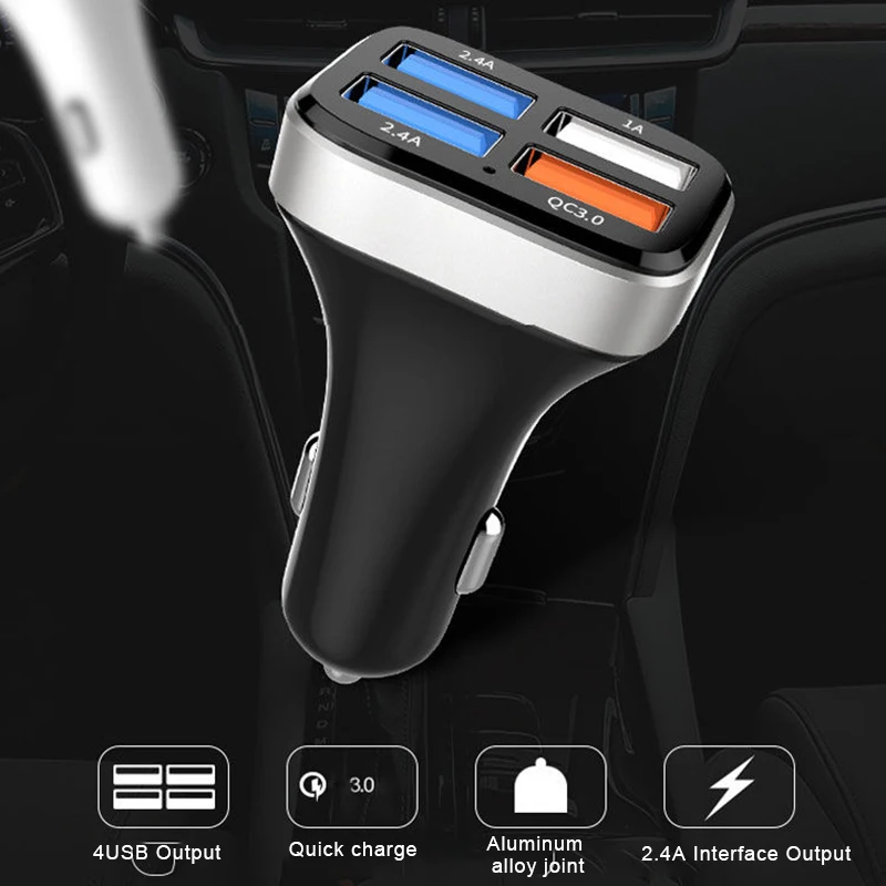 Автомобильное зарядное устройство Быстрая зарядка 4 usb-порта для смартфонов