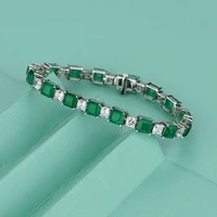 trendy 15 18cm 925 sterling silver full synthesis colombian emerald diamond bracelets for women s925 silver chain bracelet party