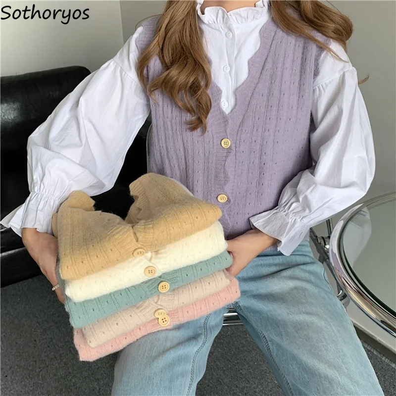 

Женский однотонный кардиган в стиле ретро, простой милый вязаный Модный повседневный однобортный Кардиган с вырезами, французская волнист...