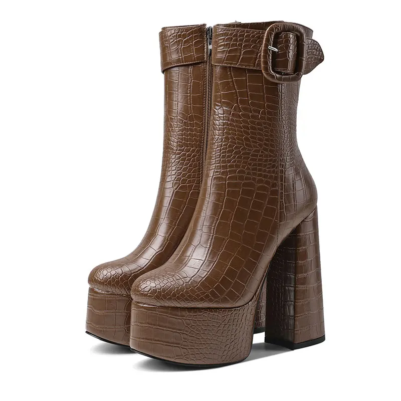 Женские полусапожки из искусственной кожи Sgesvier черные коричневые на платформе