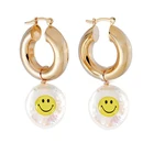 Геометрический марки бринсос, трендовые женские детские желтые футболки рисунком в виде улыбающихся рожиц; Ожерелье из пресноводного жемчуга в стиле 