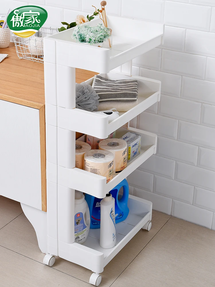 

Bathroom Organizer Shelf Book Shelve Kitchen Storage Rack For Sundries Goods Fridge Side Shelf 2/3 Layer Removable With Wheels