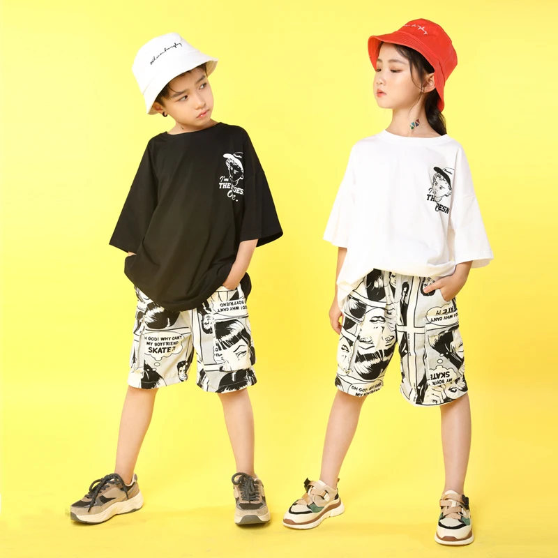 Детская одежда в стиле хип-хоп белые повседневные футболки топы штаны для