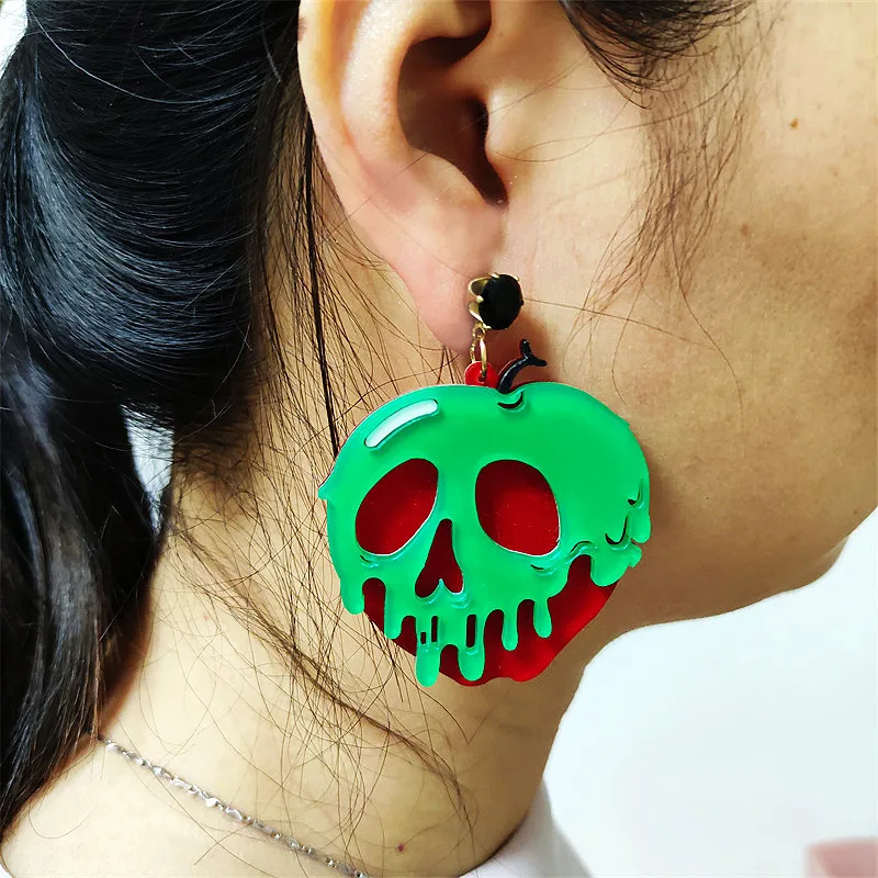 Хэллоуин рок ядовитое яблоко Висячие серьги для женщин зеленый череп террор