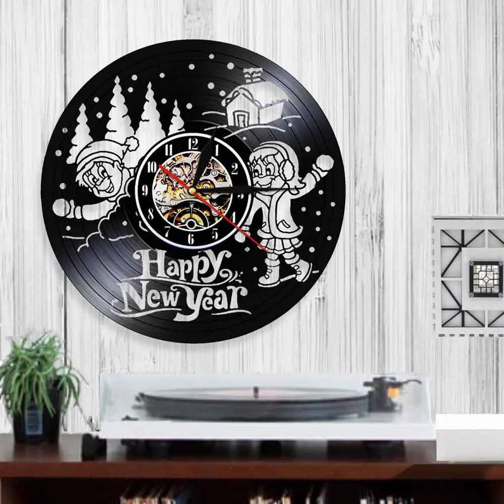 Виниловые 3d-часы с поздравлением на новый год настенные часы современным