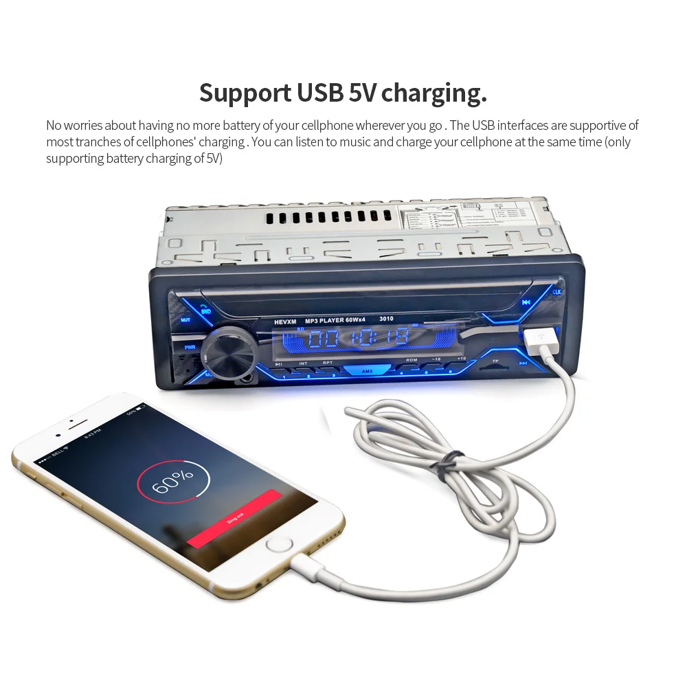 Автомагнитола, Автомобильный MP3-плеер, Bluetooth, Автомобильный mp3 музыкальный радио, 7 цветов на выбор, MP3 автомобиль