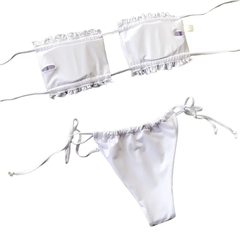 Комплект бикини женский без бретелек с декоративными складками регулируемые