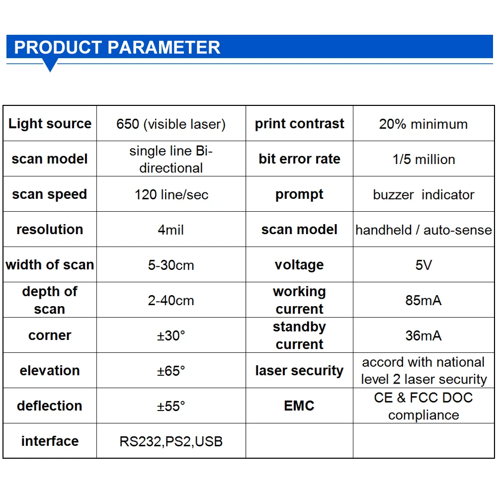 Высокопроизводительный двухнаправленный лазерный сканер штрих кодов с USB