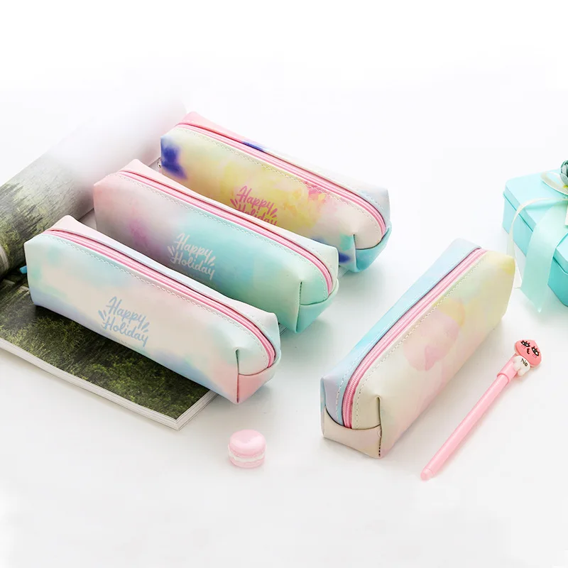 

Korean Fantasy Starry Sky Large capacity PU Leather Pencil case Pouch English alphabet sequins Canvas pen bag stationery Gift