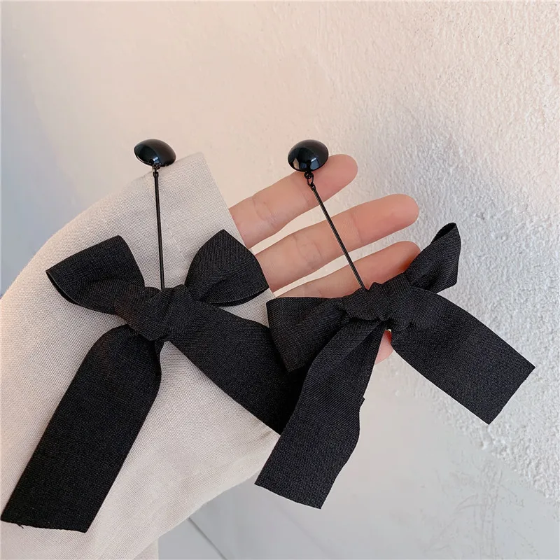 

W120 New Trendy Black Bowknot Earrings Steel Needle Drop Earring Temperament Net Red Exaggerated Ear Jewelry For Women Gifts