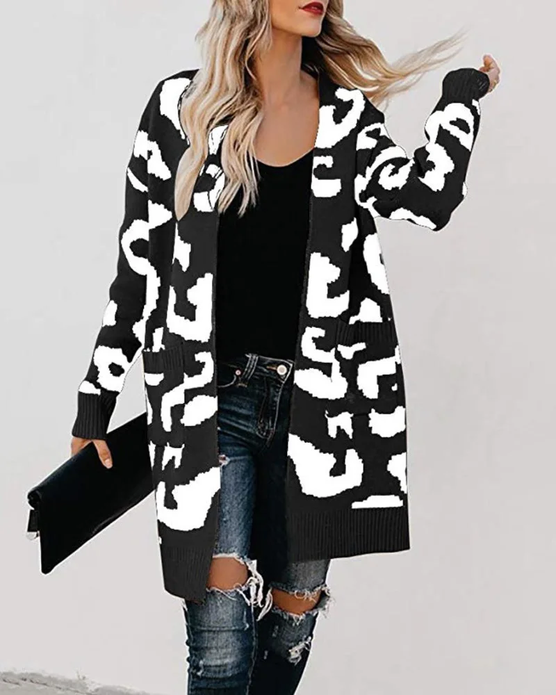 Женский длинный кардиган с леопардовым принтом уличная одежда большого размера