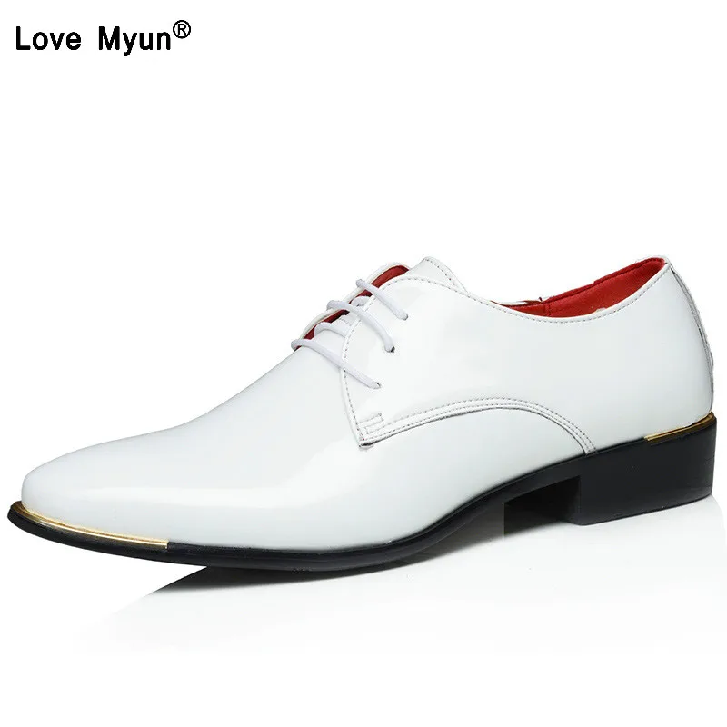 

Big size china brand classic male Footwear Brown black White Push dress patent leather office Large Social elegant shoe for men