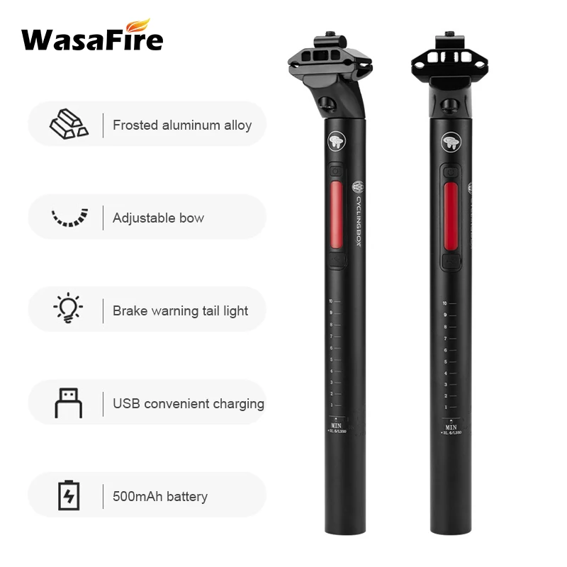 

30.4/31.6mm Bicycle Double Rail Seat Tube With Brake Taillight USB Charging Tail Light Safety Warning Light Cycling Accessories