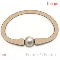 6 5 inches 10 11mm one aa natural round pearl beige elastic rubber silicone bracelet for men