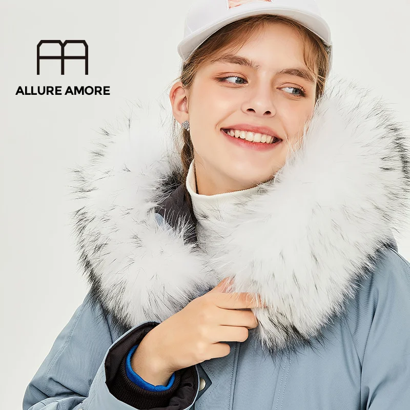 Allure Amore, зимняя женская куртка, средней длины, уплотненная, теплая, с хлопковой подкладкой, пуховик, пальто, меховой воротник, куртка с капюшоном для девочки