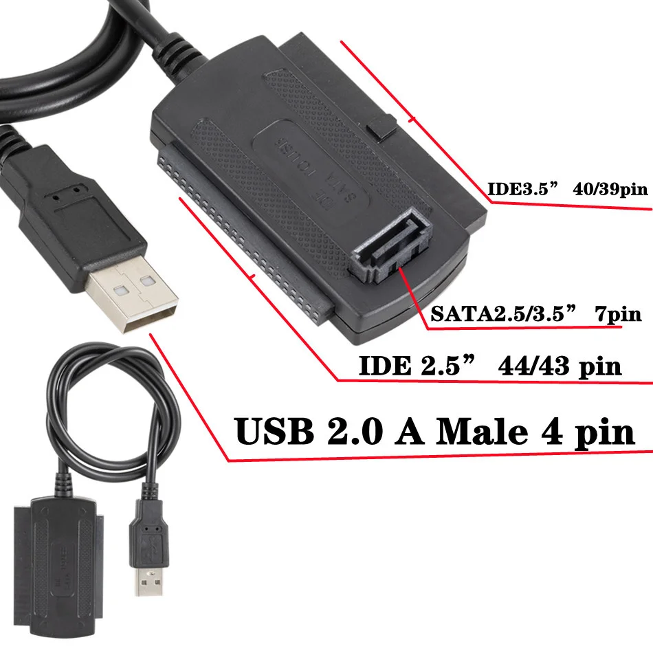 3 в 1 USB 2 0 IDE SATA 5 25 S-ATA дюйма жесткий диск HDD адаптер кабель для ПК ноутбука конвертер