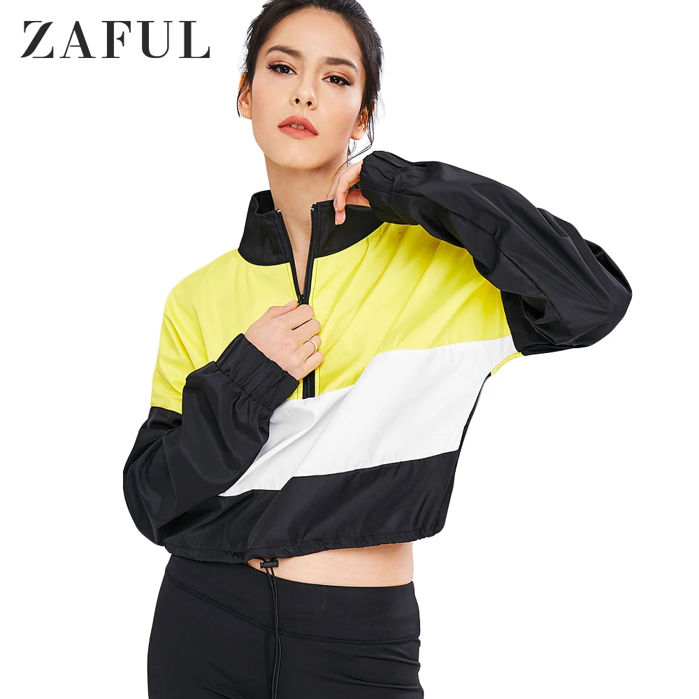 ZAFUL полумолния неоновый пуловер для спортзала спортивная куртка укороченный топ