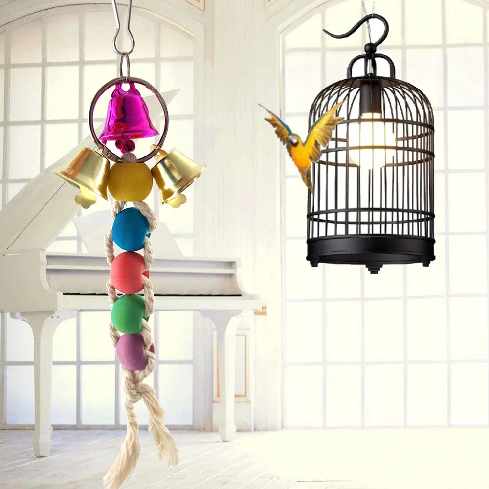 Деревянные бусины птица висячая веревка прикуса забавная игрушка попугай