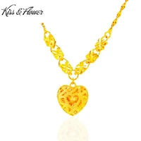 kissflower nk146 fine jewelry wholesale fashion woman girl bride birthday wedding gift vintage heart 24kt gold pendant necklace