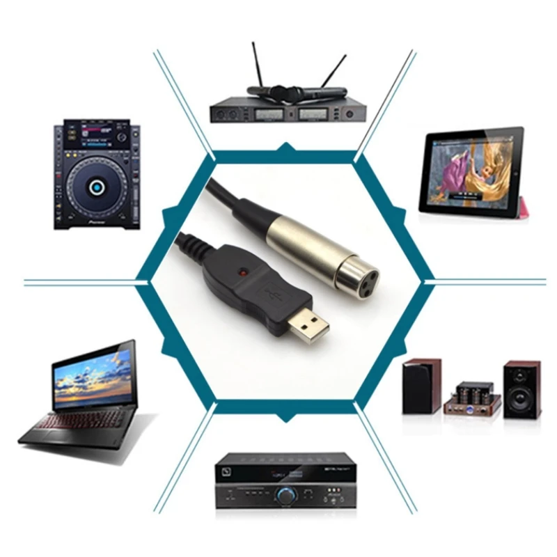 

R58B USB Microphone Cable 3 Meters USB Male To XLR Female Cable 16 Bit 48/44.1KHz High Sound Quality Input Connector Adapter