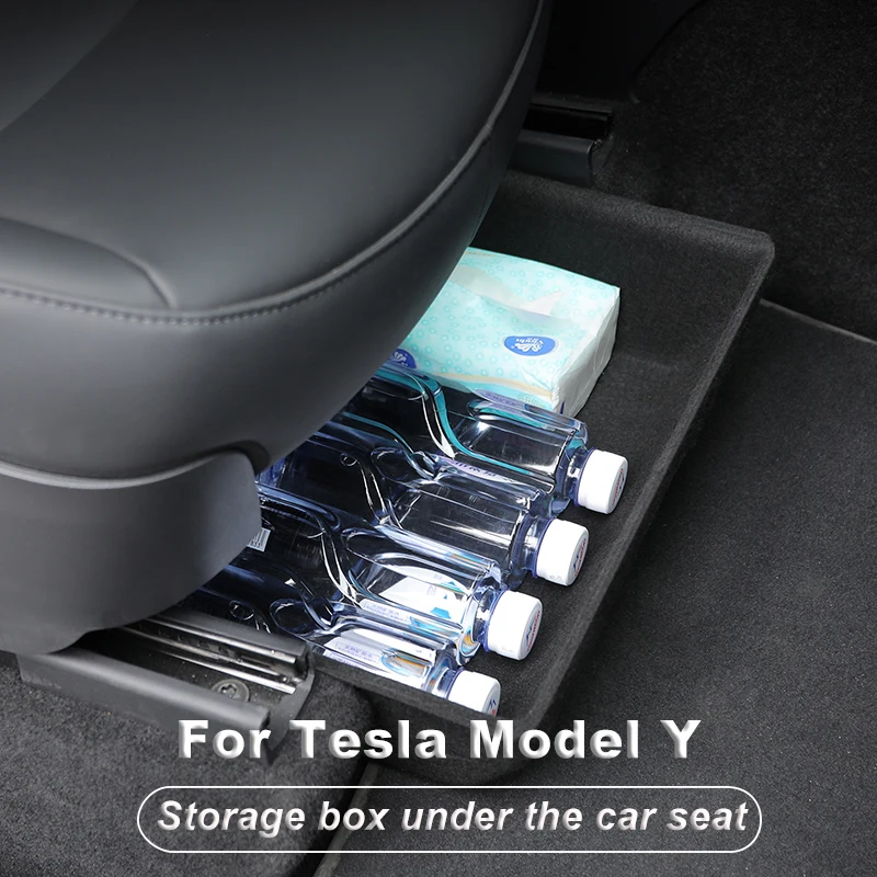 

For Tesla Model Y Under Seat Storage Box Organizer Tray Flocking Storage Box Interior Sort Out No Trace Modification Accessories