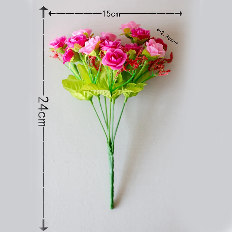 21 Head Mini Artificial Plastic Rose Flower Bridal Bouquet Wedding Decoration Fake 7 Fork Silk Romantic Home Decor | Дом и сад