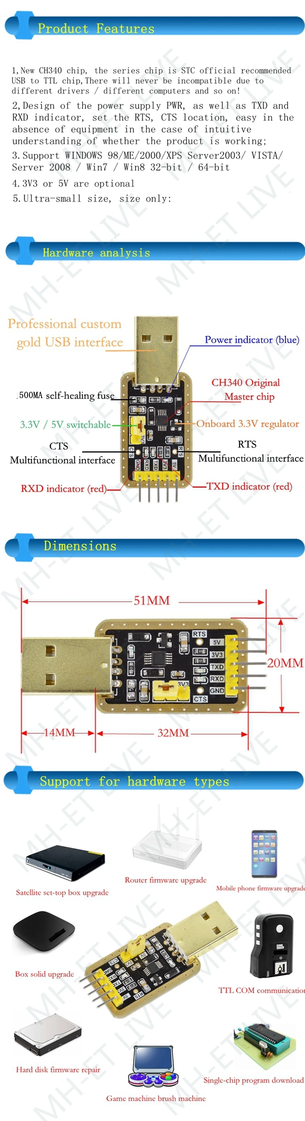 TZT CH340 модуль вместо PL2303 CH340G RS232 к ttl модуль обновления USB к последовательному порту в девять щеток для arduino Diy Kit