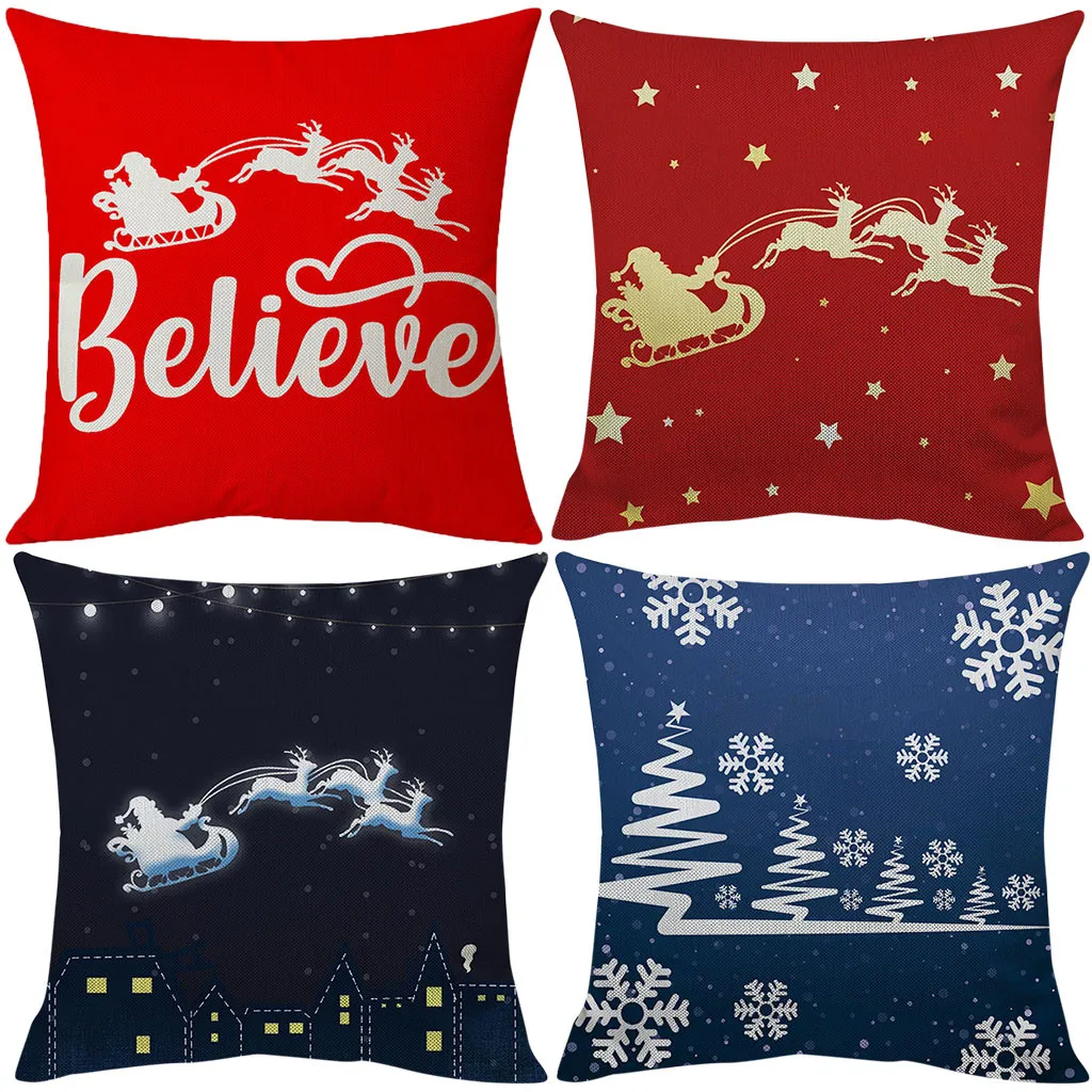 

New 4PC Christmas Cotton Linen Pillow Case Sofa Cushion Cover Home Living Room Christmas Party Decor Pillow Case navidad Z60