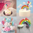 Радужные топперы для торта, украшения для дня рождения, Детские топперы для кексов, облако, яйцо, воздушный шар, флажки для торта, украшение для торта, единорог