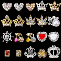 100pcslot nail art rivet alloy stud rhinestone goldsilver crownheart charm crystal pearl nail art luxury accessory jewel