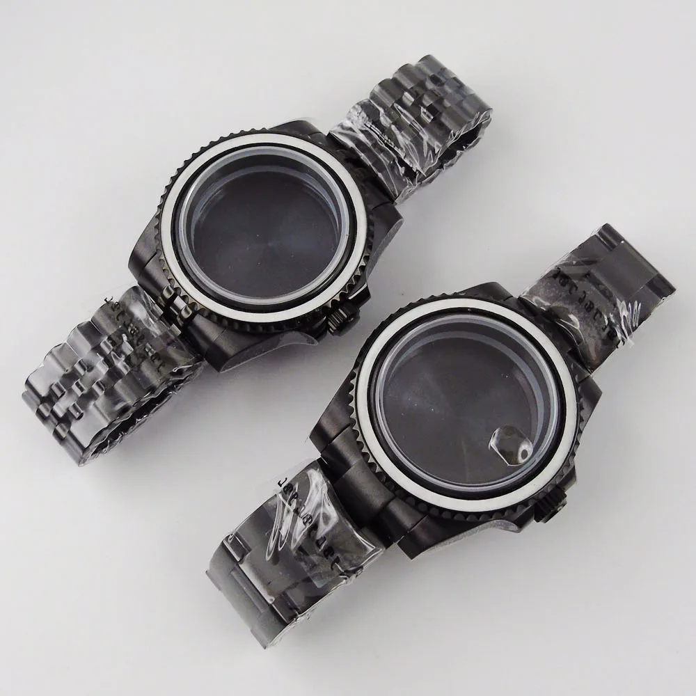 Black PVD Coated 40mm Watch Case for NH35 NH36 Jubilee Strap Folding Clasp Screw Crown Rotating Bezel Sapphire Crystal