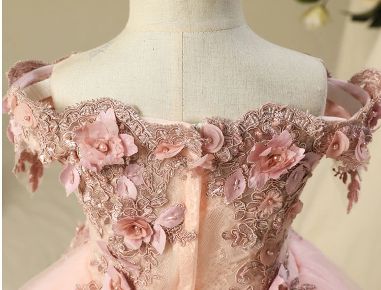 Платья для первого причастия с открытыми плечами для девочек; Vestido Daminha Casamento; роскошное бальное платье; розовое платье из органзы с цветочным узором для девочек