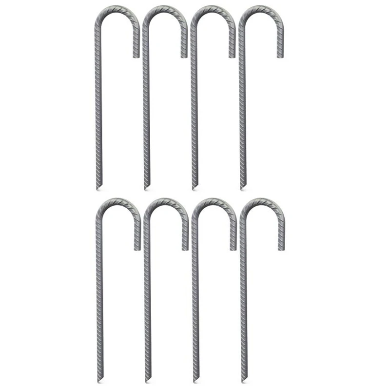 

8Pcs Heavy Duty J Hook Ground Anchors, Curved Steel Plant Support Garden Stake with Chisel Point End, for Camping Tent
