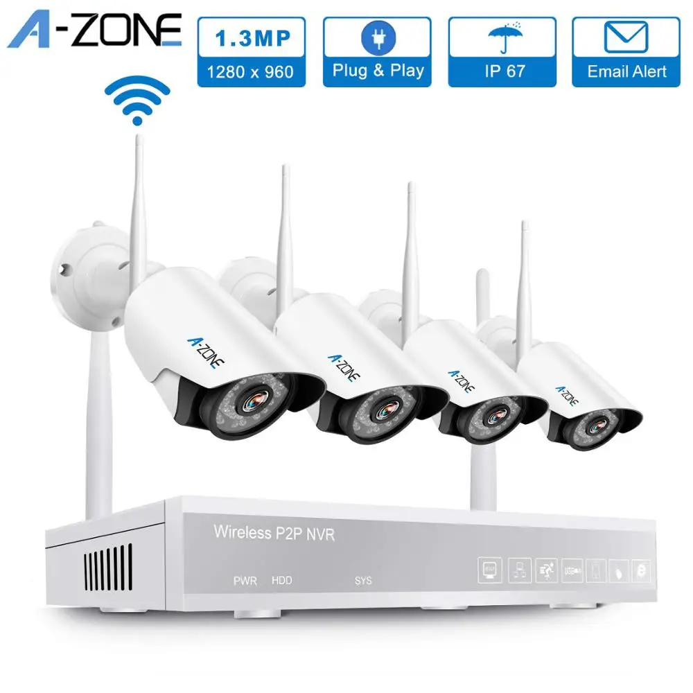 Камера видеонаблюдения беспроводная 4 канала Wi Fi NVR IP67 водонепроницаемая P2P