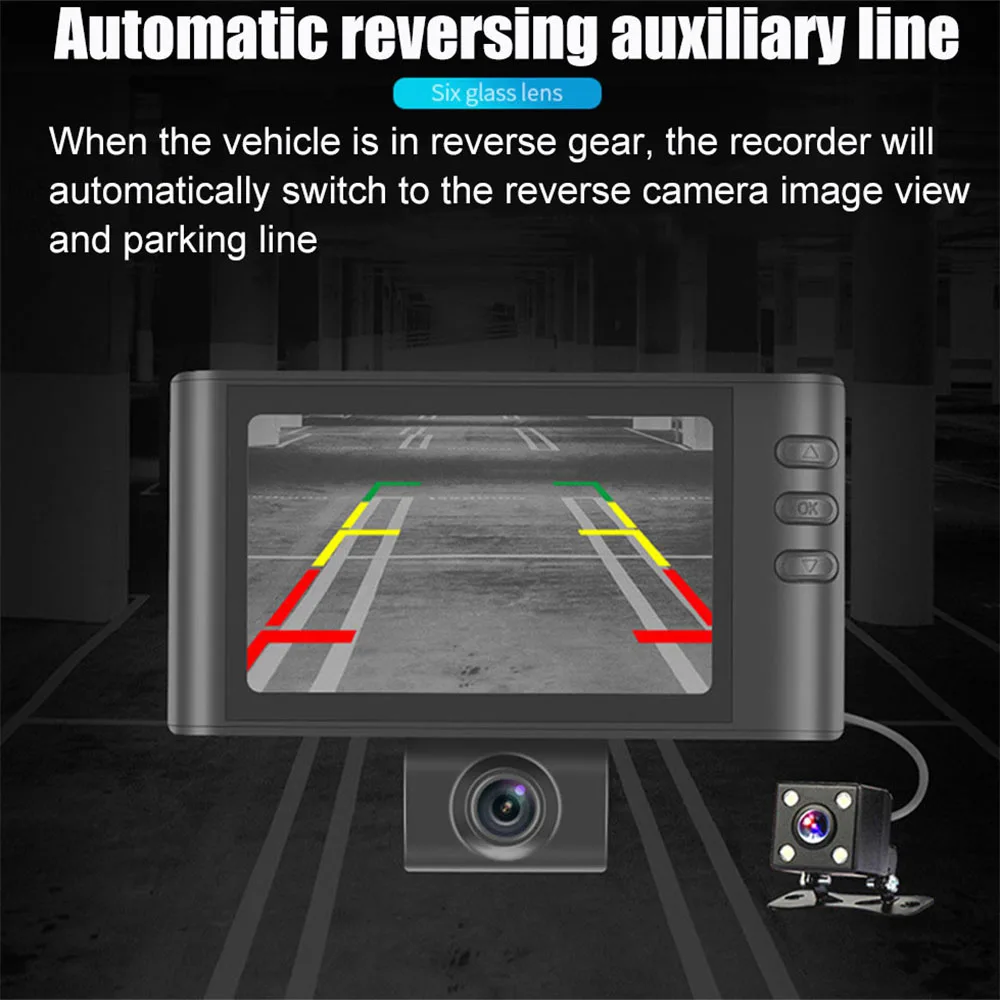 

3.2'' Three Lens Car Cameras 360 Adjustable Dashcam HD 1080P Reversing Image Wide Angle Parking Monitoring Video Recorder L315