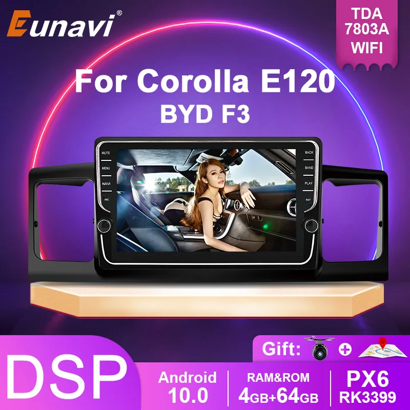 Eunavi PX6 4G 64G Автомобильный Радио плеер для Toyota Corolla E120 BYD F3 2Din автомобильный