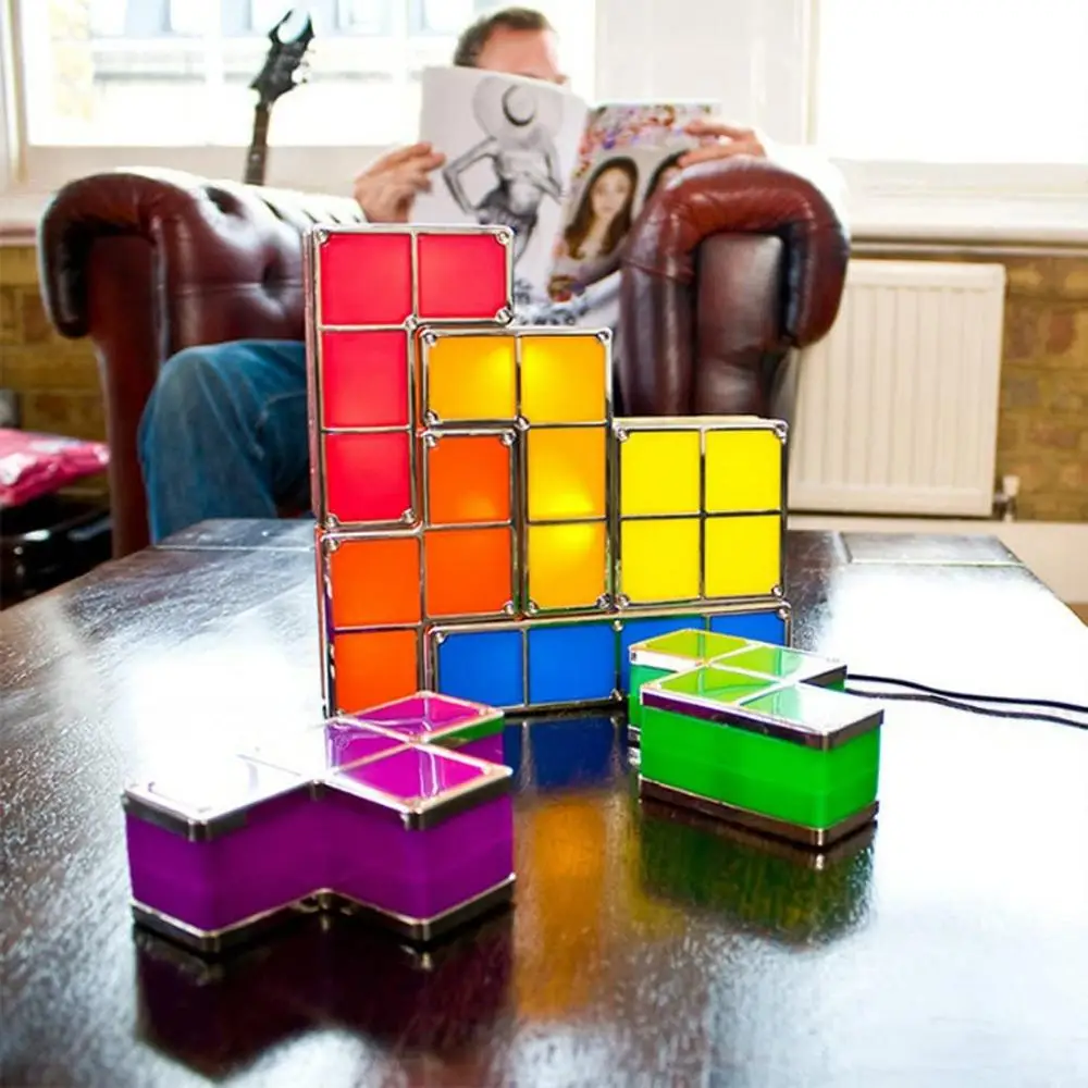 

Bedside Table Lamp Tetris Stackable Night Light Stackable LED Desk Table 3D DIY Magic Blocks Puzzles Construct Block for Kids