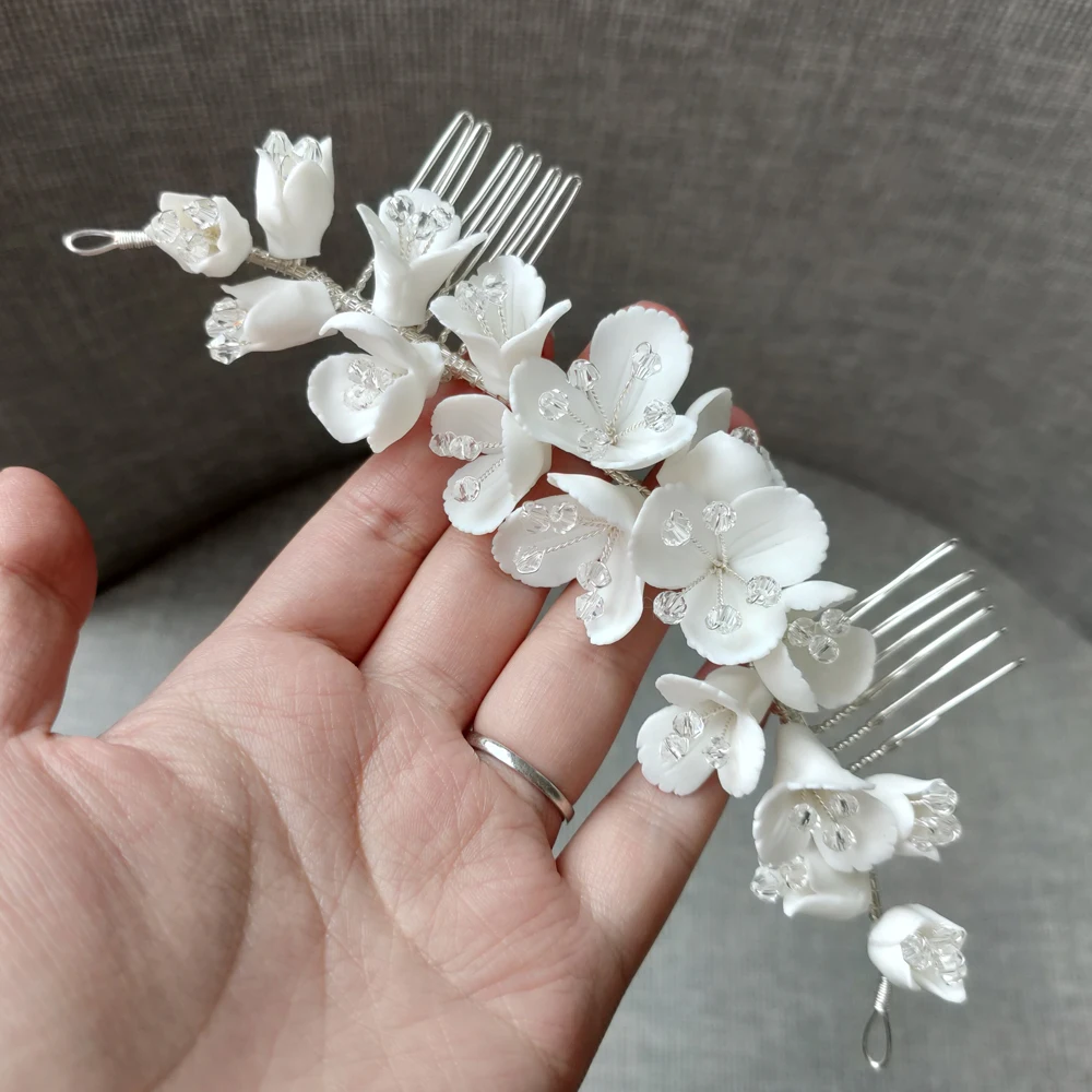 Нежный фарфоровый цветок свадебный гребень для волос античное серебро головной