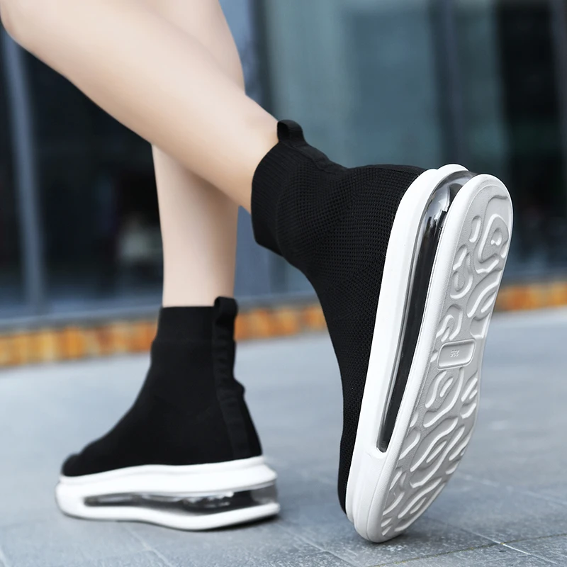 Женские кроссовки носки на плоской платформе сетчатые дышащие с воздушной