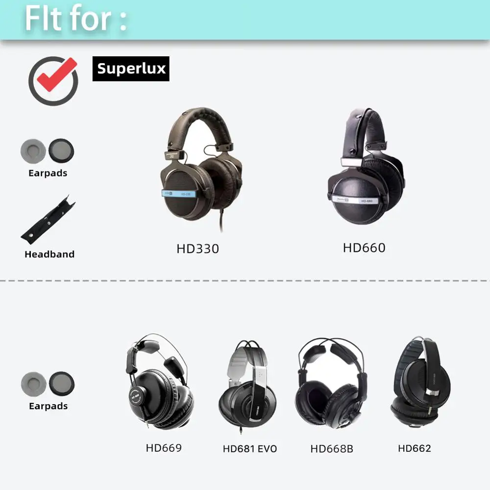Фото Сменные детали EarTlogis Бархатные для Superlux HD330 HD660 HD668B HD669 HD681 EVO HD681B HD662 HD662B, накладки на наушники, бампер, ободок №2