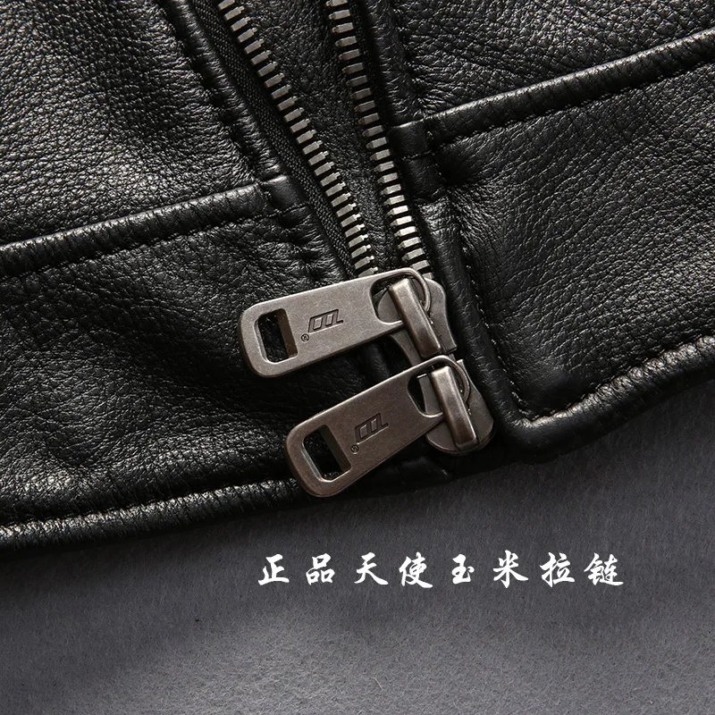 

New Factory 2021 Men Back Porcupine skull Genuine Fashion Thick Cowhide Diagonal zipper Motorcycle Leatehr Jacket