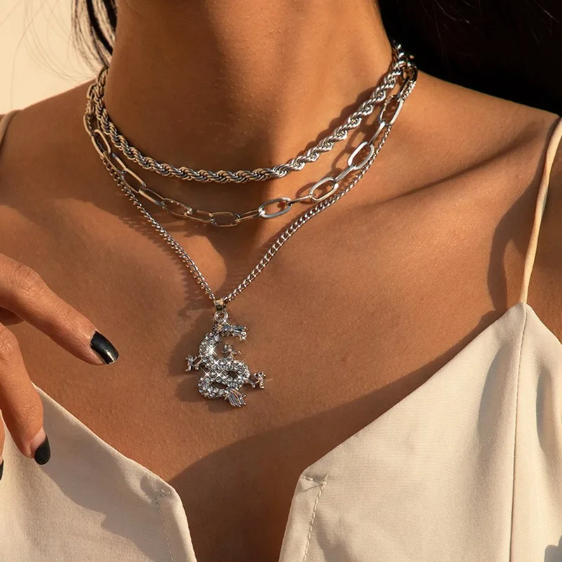 

Origin Summer High Street Cross Twist Chain Dragon Shape Pendant Necklace for Women Hyperbole Multilayer Necklace Jewelry Hot