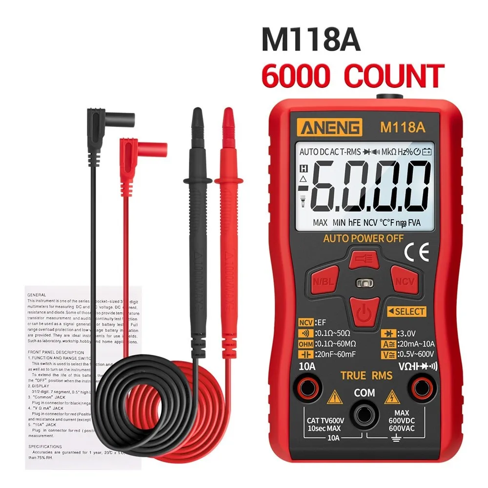 

Цифровой мультиметр M118A, измеритель сопротивления, напряжения, силы тока, AC/DC, 6000 отсчетов