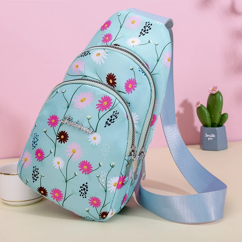 

Fashion Floral Pattern Women Chest Bag High Quality Fabric Nylon Messenger Bag Girl Lovely Flower Print Crossbody Bag Handbag