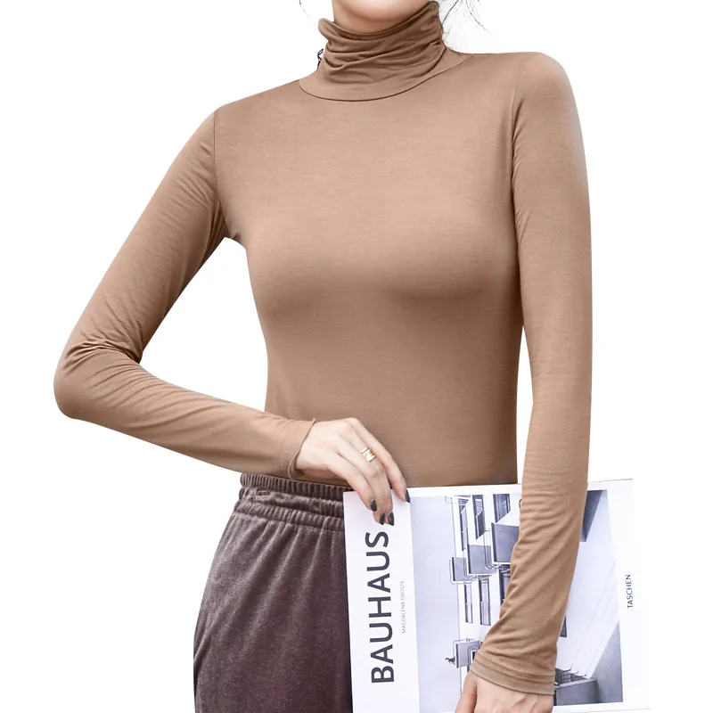 

Women's Solid Color Turtleneck Base slim T Shirt Thin Black Top for 2020 Autumn and Winter Modal Long-Sleeved T-shirt female